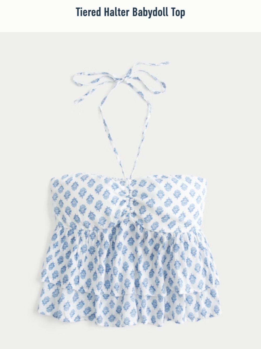 Hollister White Halter Tiered Babydoll Tank Top with Light Blue Print
